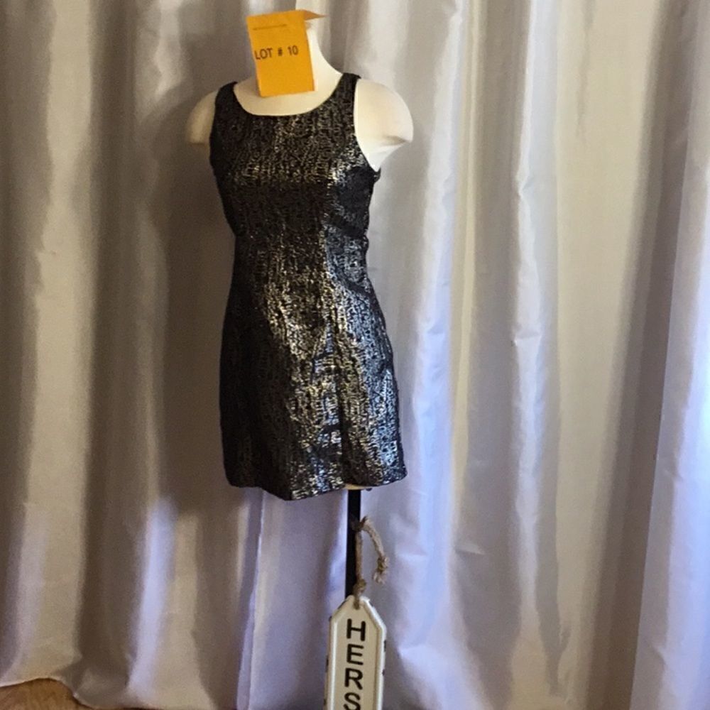 Sleeveless mini dress in black & gold in size sm